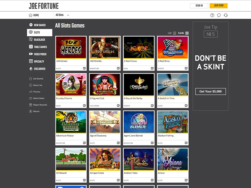 Joe Fortune Slots Page